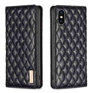 For iPhone XS / X Diamond Lattice Magnetic Leather Flip Phone Case(Black)