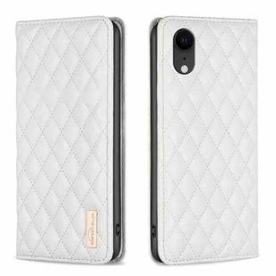 For iPhone XR Diamond Lattice Magnetic Leather Flip Phone Case(White)
