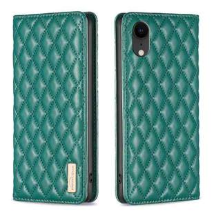 For iPhone XR Diamond Lattice Magnetic Leather Flip Phone Case(Green)