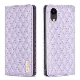 For iPhone XR Diamond Lattice Magnetic Leather Flip Phone Case(Purple)