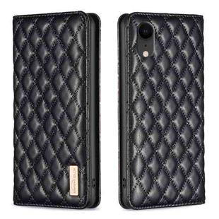 For iPhone XR Diamond Lattice Magnetic Leather Flip Phone Case(Black)