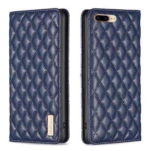 For iPhone 8 Plus / 7 Plus Diamond Lattice Magnetic Leather Flip Phone Case(Blue)