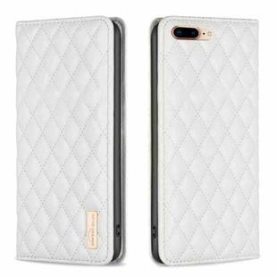 For iPhone 8 Plus / 7 Plus Diamond Lattice Magnetic Leather Flip Phone Case(White)