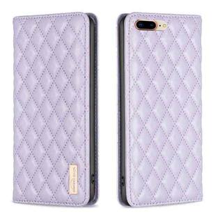 For iPhone 8 Plus / 7 Plus Diamond Lattice Magnetic Leather Flip Phone Case(Purple)