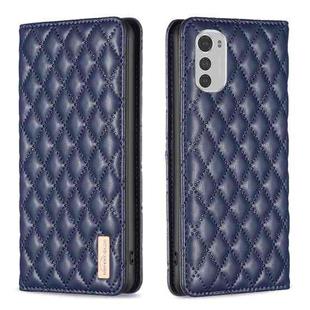 For Motorola Moto E32 4G Diamond Lattice Magnetic Leather Flip Phone Case(Blue)