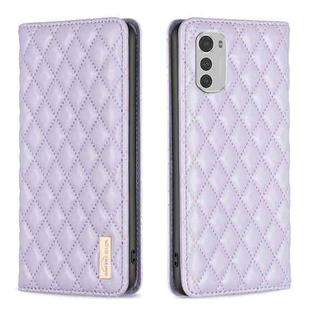 For Motorola Moto E32 4G Diamond Lattice Magnetic Leather Flip Phone Case(Purple)