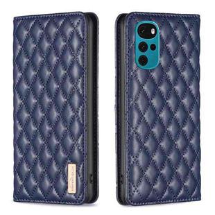 For Motorola Moto G22 Diamond Lattice Magnetic Leather Flip Phone Case(Blue)