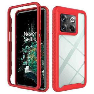 For OnePlus 10T Starry Sky Solid Color Shockproof TPU Clear PC Phone Case(Red)
