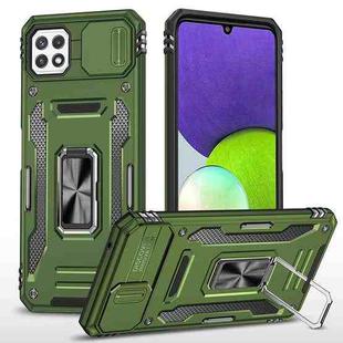 For Samsung Galaxy A22 5G Armor PC + TPU Camera Shield Phone Case(Olive Green)