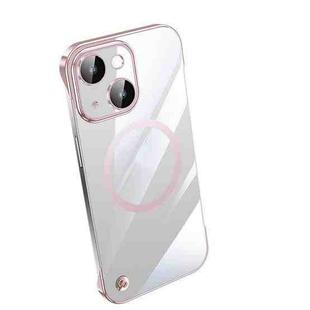 For iPhone 14 Plus Electroplating Frameless Magsafe Magnetic PC Phone Case(Pink)
