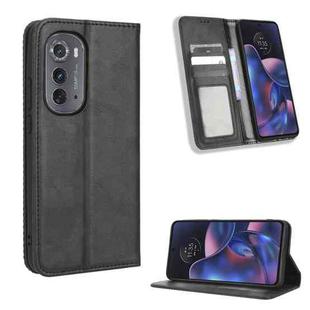 For Motorola Edge 2022 Magnetic Buckle Retro Texture Leather Phone Case(Black)