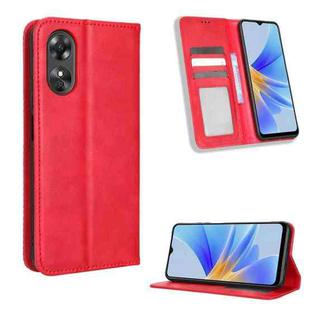 For OPPO A17 Magnetic Buckle Retro Texture Leather Phone Case(Red)