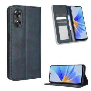 For OPPO A17 Magnetic Buckle Retro Texture Leather Phone Case(Blue)