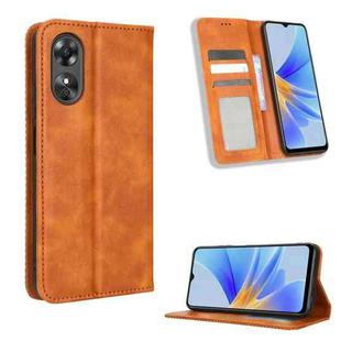For OPPO A17 Magnetic Buckle Retro Texture Leather Phone Case(Brown)