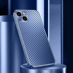 For iPhone 14 Metal Frame Carbon Fiber Phone Case(Blue)