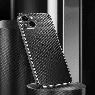 For iPhone 14 Plus Metal Frame Carbon Fiber Phone Case(Black)