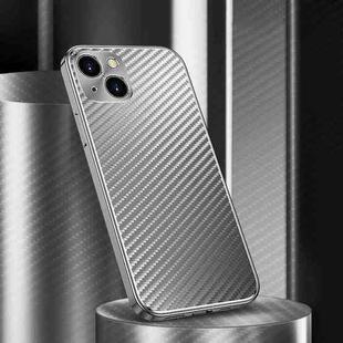 For iPhone 14 Plus Metal Frame Carbon Fiber Phone Case(Grey)