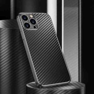 For iPhone 14 Pro Metal Frame Carbon Fiber Phone Case(Black)