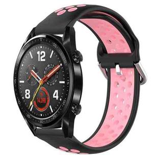 For Huawei Watch GT 46mm / 42mm 22mm Clasp Two Color Sport Watch Band (Black Pink)