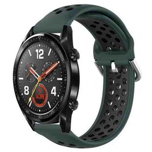 For Huawei Watch GT 46mm / 42mm 22mm Clasp Two Color Sport Watch Band (Green Black)