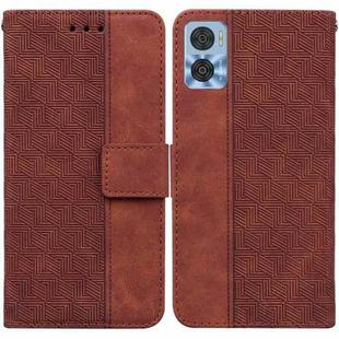 For Motorola Moto E22/E22i Geometric Embossed Flip Leather Phone Case(Brown)