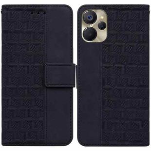 For Realme 9i 5G Geometric Embossed Flip Leather Phone Case(Black)