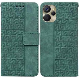 For Realme 9i 5G Geometric Embossed Flip Leather Phone Case(Green)