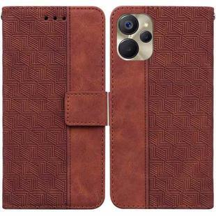 For Realme 9i 5G Geometric Embossed Flip Leather Phone Case(Brown)