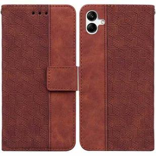 For Samsung Galaxy A04/M13 5G Geometric Embossed Flip Leather Phone Case(Brown)