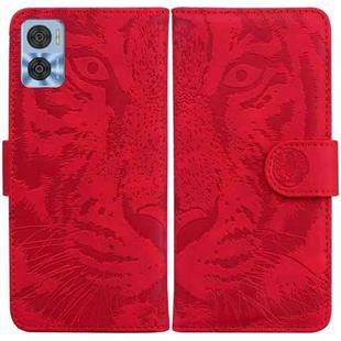 For Motorola Moto E22/E22i Tiger Embossing Pattern Horizontal Flip Leather Phone Case(Red)