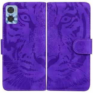 For Motorola Moto E22/E22i Tiger Embossing Pattern Horizontal Flip Leather Phone Case(Purple)