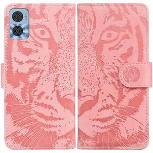 For Motorola Moto E22/E22i Tiger Embossing Pattern Horizontal Flip Leather Phone Case(Pink)