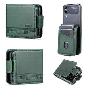 For Samsung Galaxy Z Flip3 5G AZNS Magnetic Calf Texture Flip Leather Phone Case(Dark Green)