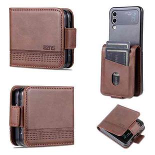 For Samsung Galaxy Z Flip3 5G AZNS Magnetic Calf Texture Flip Leather Phone Case(Dark Brown)