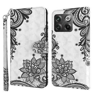 For OnePlus 10T 3D Painting Pattern TPU + PU Phone Case(Diagonal Black Flower)