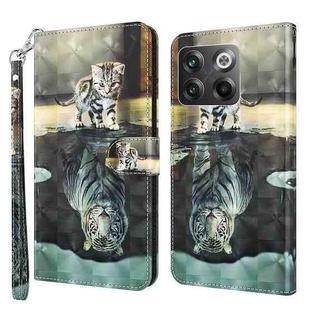 For OnePlus 10T 3D Painting Pattern TPU + PU Phone Case(Cat Tiger)