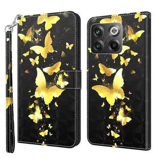 For OnePlus 10T 3D Painting Pattern TPU + PU Phone Case(Gold Butterfly)