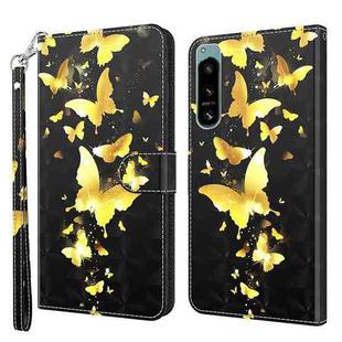 For Sony Xperia 5 IV 3D Painting Pattern TPU + PU Phone Case(Gold Butterfly)