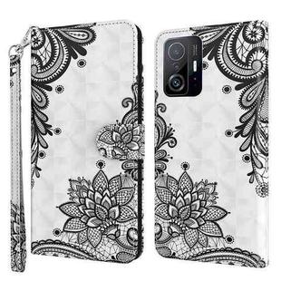 For Xiaomi 11T Pro 3D Painting Pattern TPU + PU Phone Case(Diagonal Black Flower)