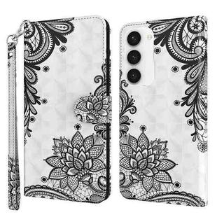 For Samsung Galaxy S23 5G 3D Painting Pattern TPU + PU Phone Case(Diagonal Black Flower)