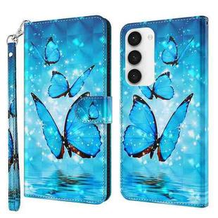 For Samsung Galaxy S23 5G 3D Painting Pattern TPU + PU Phone Case(Three Butterflies)