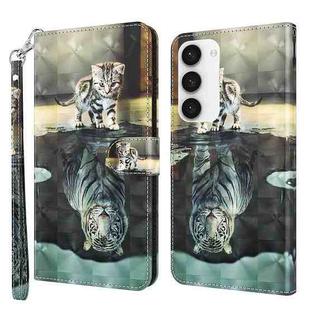 For Samsung Galaxy S23 5G 3D Painting Pattern TPU + PU Phone Case(Cat Tiger)