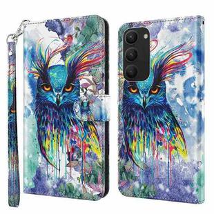 For Samsung Galaxy S23+ 5G 3D Painting Pattern TPU + PU Phone Case(Watercolor Owl)