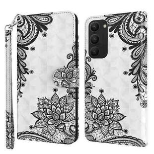 For Samsung Galaxy S23+ 5G 3D Painting Pattern TPU + PU Phone Case(Diagonal Black Flower)