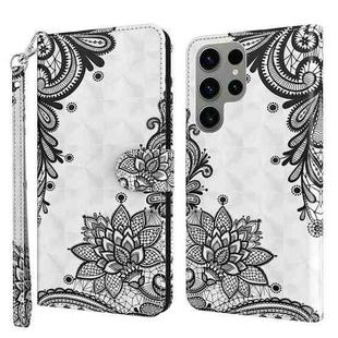 For Samsung Galaxy S23 ultra 5G 3D Painting Pattern TPU + PU Phone Case(Diagonal Black Flower)