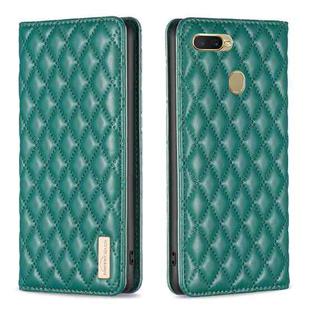 For OPPO A7 Diamond Lattice Magnetic Leather Flip Phone Case(Green)