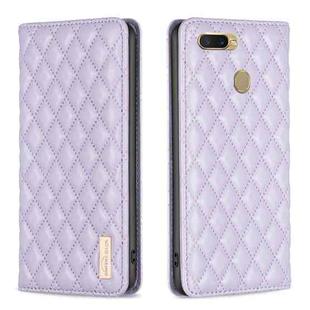 For OPPO A7 Diamond Lattice Magnetic Leather Flip Phone Case(Purple)