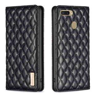 For OPPO A7 Diamond Lattice Magnetic Leather Flip Phone Case(Black)
