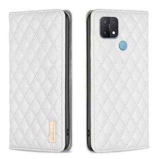 For OPPO A15 Diamond Lattice Magnetic Leather Flip Phone Case(White)