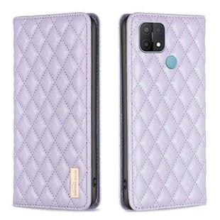 For OPPO A15 Diamond Lattice Magnetic Leather Flip Phone Case(Purple)
